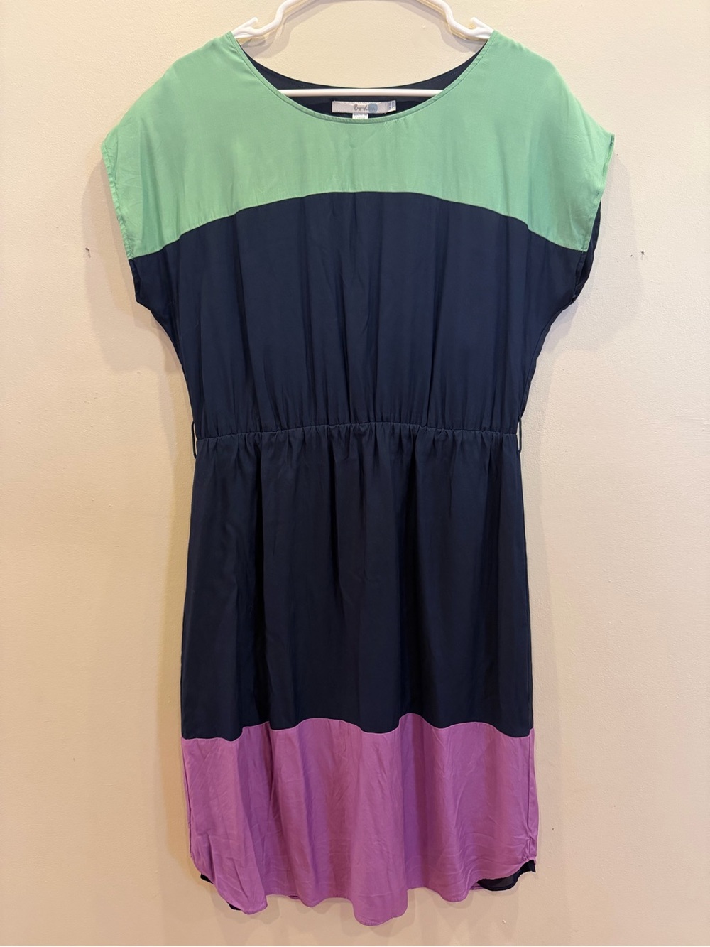 Womens Colorblock Cotton Dress in Mint, Navy & Lavender
